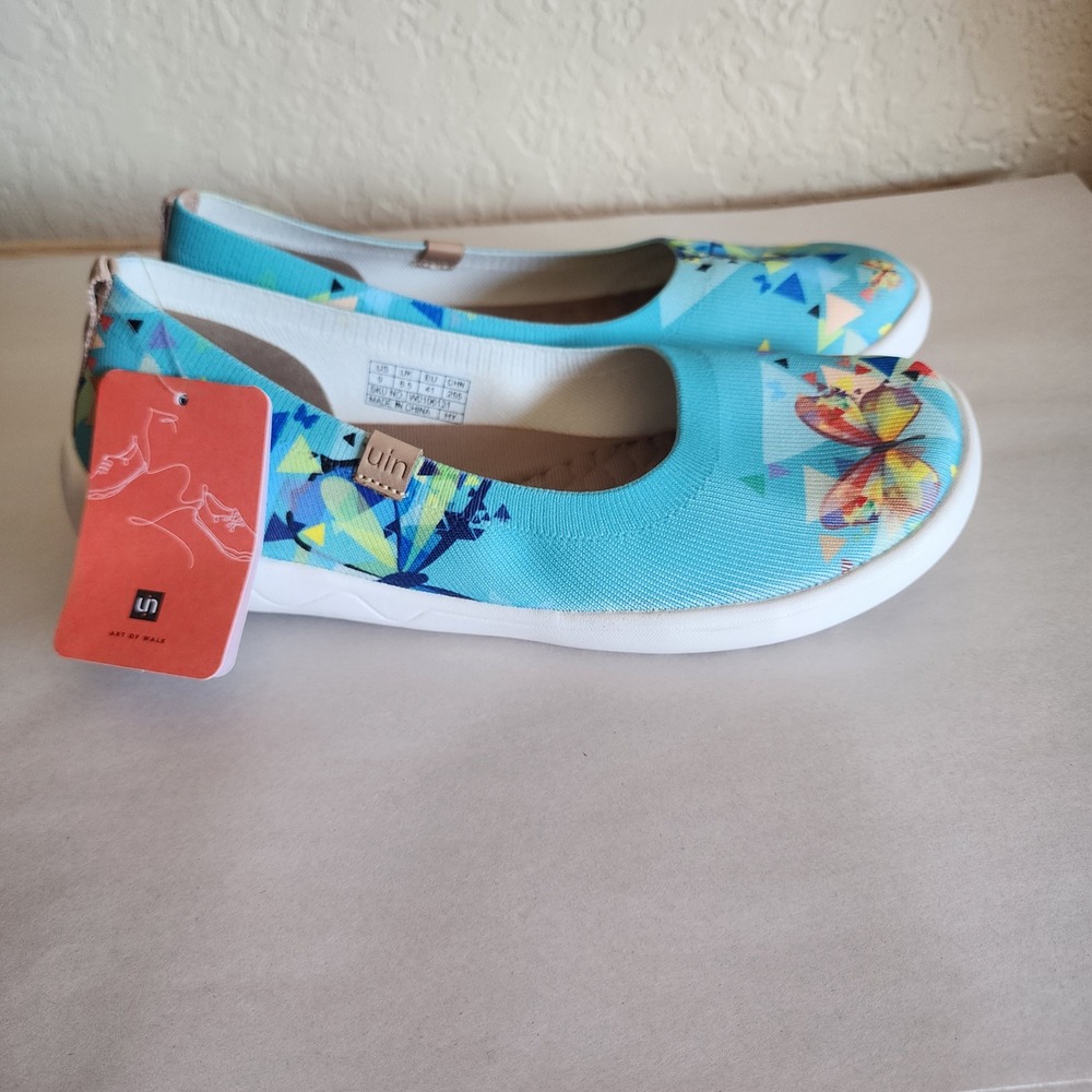 UIN Art of Walk Butterfly Geometric Knit Slip On Flats Turquoise W0106131 Mens 9